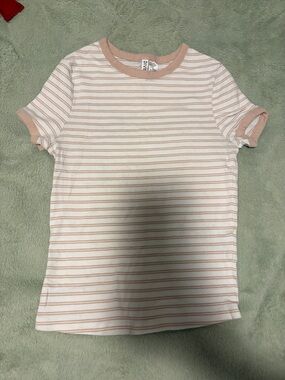 Divided Striped Short-Sleeve Tee in Pink and Cream